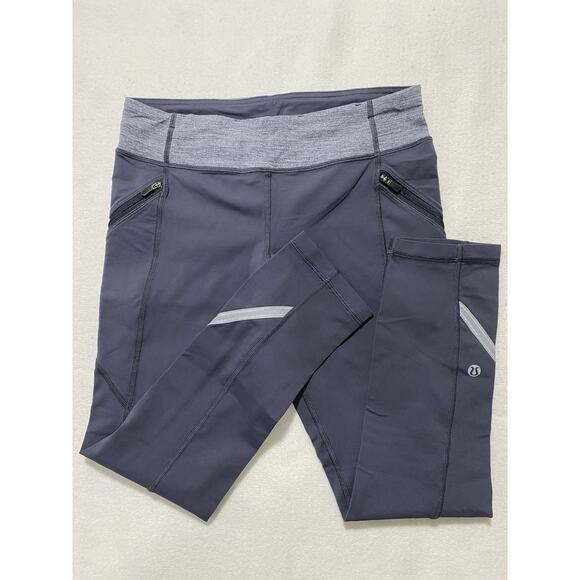 Lululemon Gray Running Capri Leggings Size 6 | Zip Pockets & Reflective Trim - Picture 6 of 10
